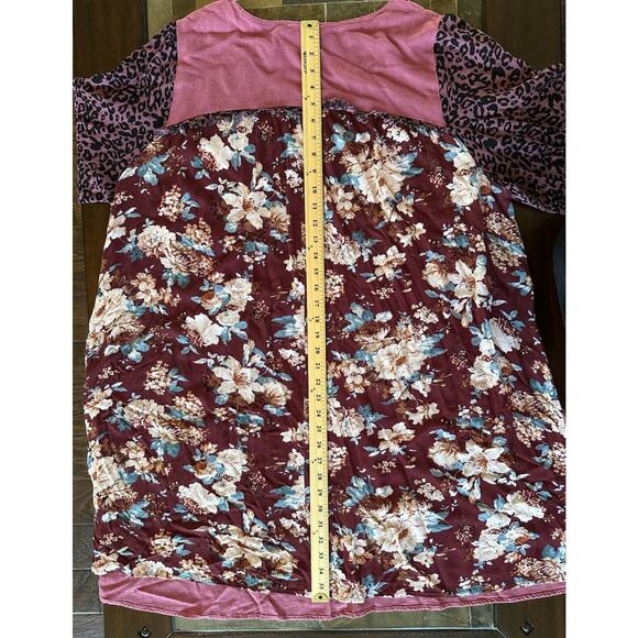 UMGEE + Dress Womens XL Pink Shift Linen Patchwork Sleeves Lagenlook Hippie Boho - Picture 4 of 7